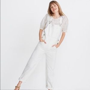 Madewell white cotton overalls, xs tall!